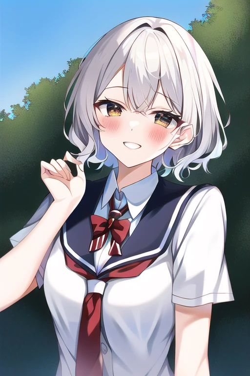 [NovelAI] uniforme escolar cabello ondulado cabello corto chica hermosa [Ilustración]